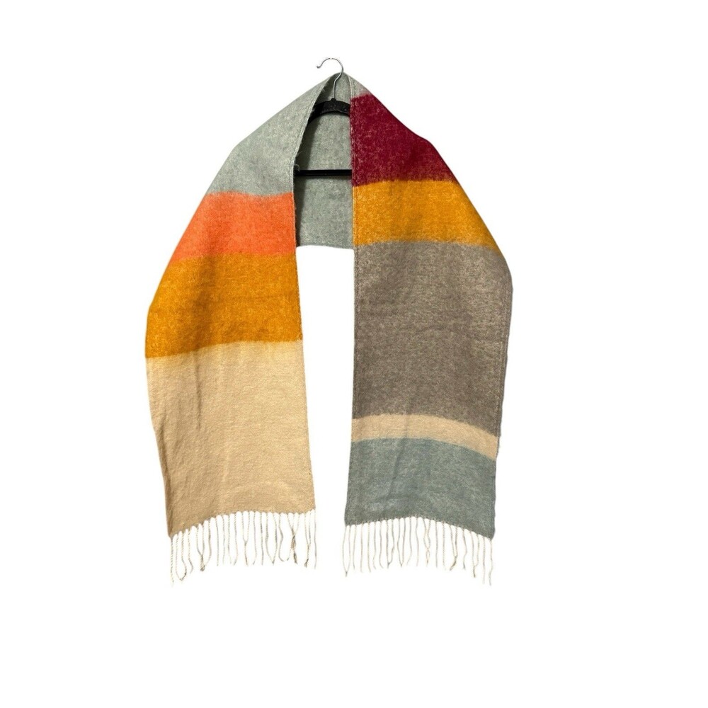 Britt’s Knits Color Block Fringe Blanket Scarf Soft Oversized Wrap